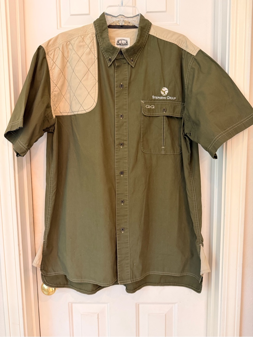 GameGuard Short Sleeve Padded Recoil Shooting Shirt, Button, Olive & Tan, Sz XL - Picture 4 of 13